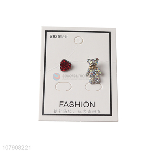 Fashion design cute style bear heart set earrings for lady