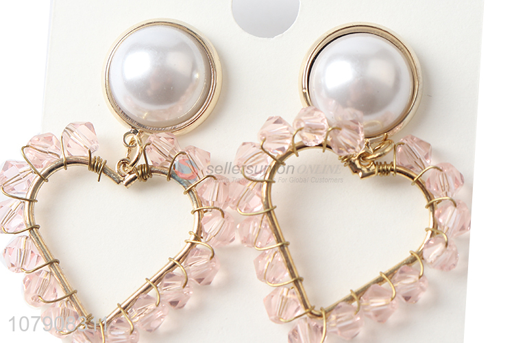 New design fashion style heart shape women jewelry earrings with pearls