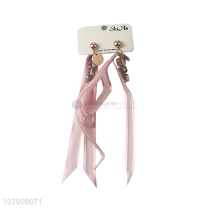 New arrival pink fashion ribbon earrings jewelry for lady