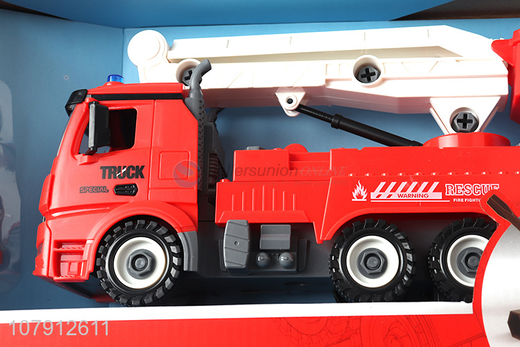 China factory plastic toy vechicle diy disassembly fire fighting truck toy