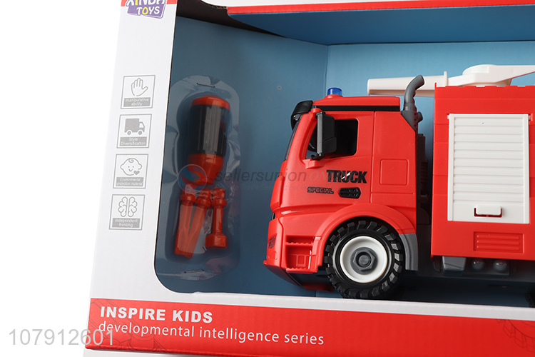 New product children car model toy diy assembled fire fighting truck toy