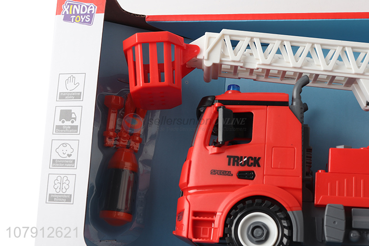 High quality kids boys toy car diy assembled fire fighting truck toy