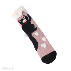 High quality cartoon cat pattern women winter home socks indoor sherpa socks