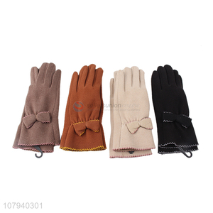 Most popular women winter gloves elastic with bowknot cycling sport gloves