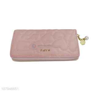 China wholesale cute pink lady long zipper <em>wallet</em> for daily use