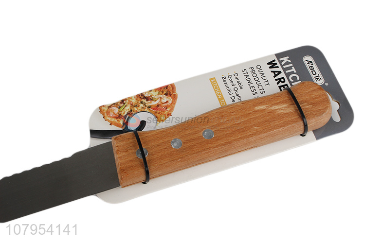 Custom logo stainless steel serrated bread knife with wooden handle