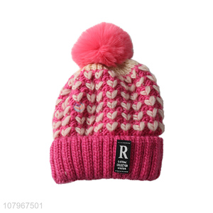 Hot sale fashion kids winter beanie children autumn hat with pom pom