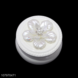 New arrival round ceramic trinket jewelry storage box with flower lid