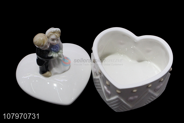 New product ceramic wedding couple jewelry storage box for decoration