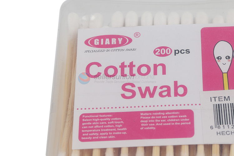 High quality 200pieces eco-friendly wooden stick cotton swabs