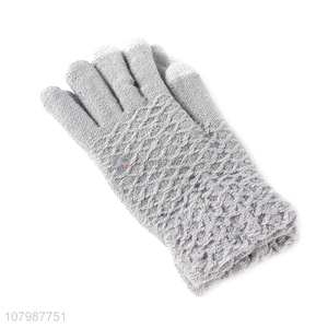 New Products Grey Five Finger Knitted Gloves Winter Windproof Gloves