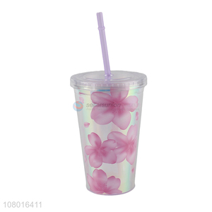 Custom logo fashion cups reusable plastic tumbler with lid and straw