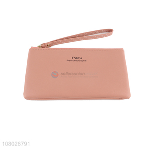 Good selling pink women long style wallet with zipper