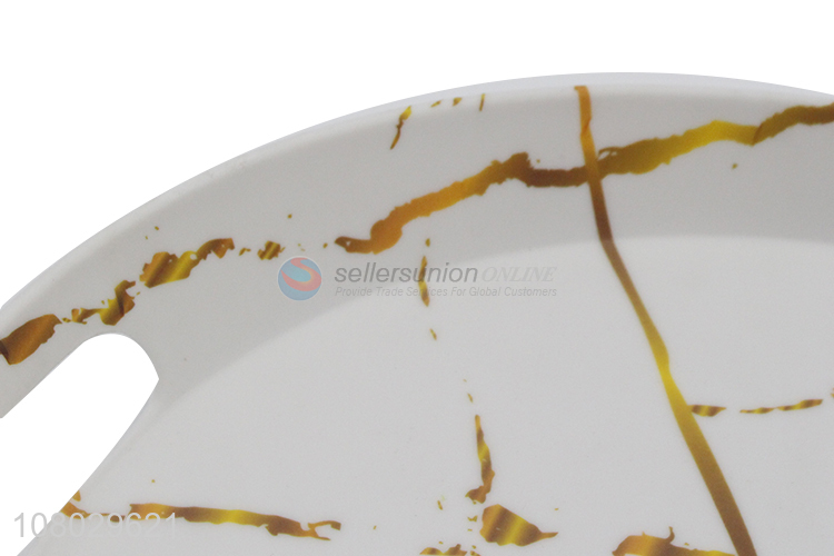 Latest imports bpa free marbling round handled melamine serving tray for party