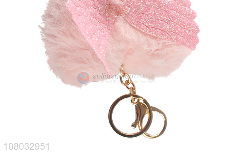 China Yiwu pink peach heart hair ball pendant portable keychain