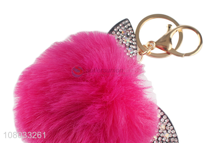 Yiwu wholesale rose red cute fur ball keychain pendant