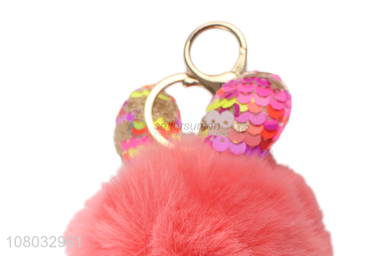 Yiwu direct sale red cute fur ball keychain pendant