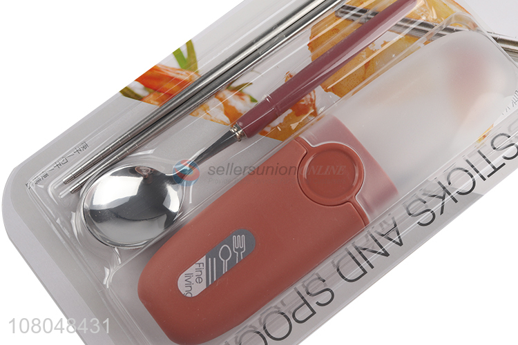 Wholesale food grade stainless steel chopsticks and spoon set with holder