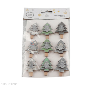 Hot selling Christmas tree shape <em>wooden</em> clothespins clips for <em>craft</em>