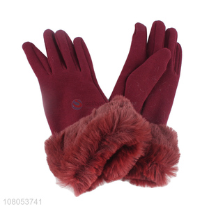 Factory direct sale red outdoor fleece lined gloves for winter