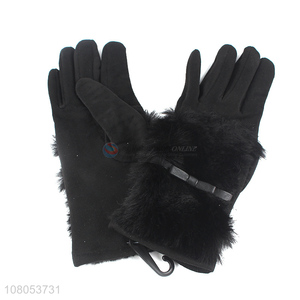 Yiwu market black winter plush gloves for ladies