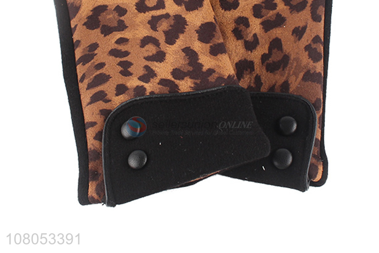 New style leopard winter riding windproof gloves for ladies