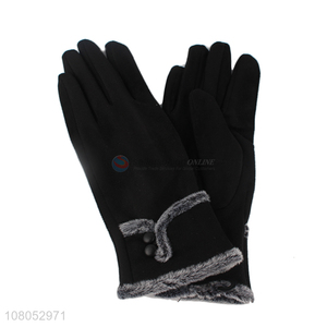 Yiwu market black ladies fleece lined gloves for winter