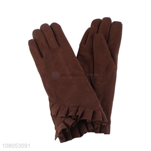 Wholesale coffee color ladies solid color outdoor warm gloves