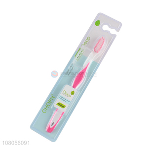 Wholesale pink soft bristle travel toothbrush with toothbrush cover