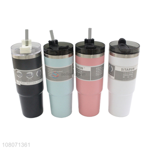 High quality multicolor vacuum flask portable straw cup