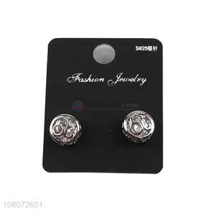 Factory supply silver round ear stud women earrings for sale