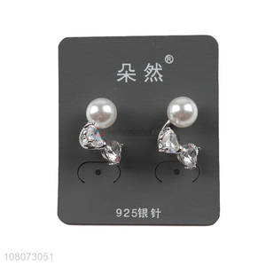 Good quality silver pearl pendant hook ear stud earrings