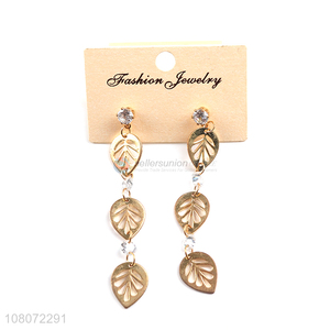Good selling leave shape golden women earrings ear pendants