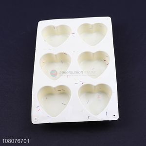 Good quality 6-cavity heart shape food grade silicone cake mould bakeware