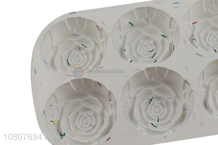 Wholelsae 6-cavity rose shape food grade non-stick silicone cake molds