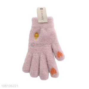 China supply pink warm gloves ladies simple five-finger gloves