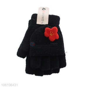 Wholesale price black simple ladies warm gloves for sale