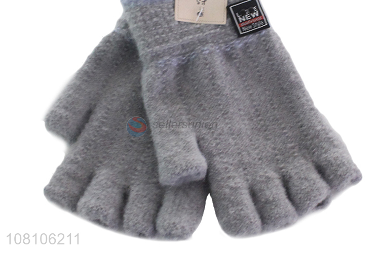 Hot selling gray knitted half-finger gloves winter gloves