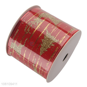 New arrival gold glitter wired polyester Christmas ribbon