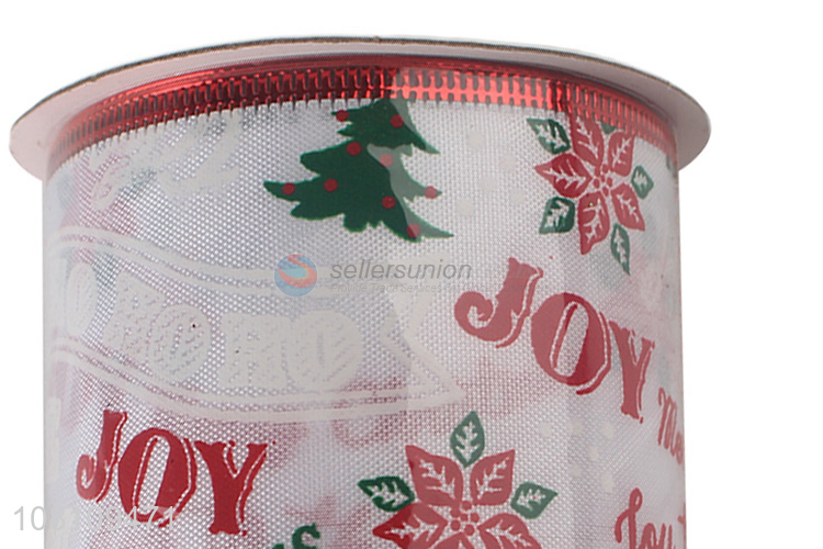 High quality letters printed Christmas wired fabric ribbons