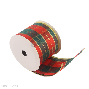 New arrival Christmas tree decoration wired tartan ribbons