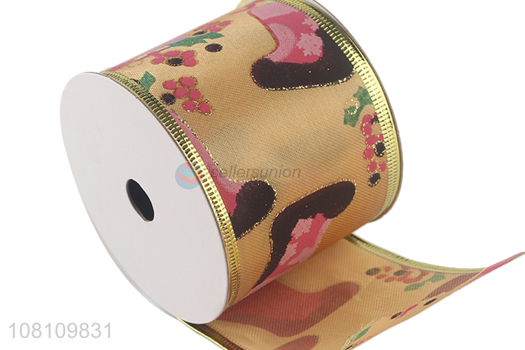 China supplier custom wired Christmas ribbon polyester ribbon