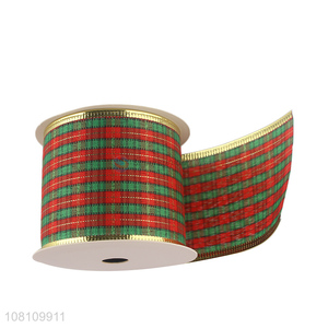 Yiwu market wired edge plaid polyester Christmas ribbons