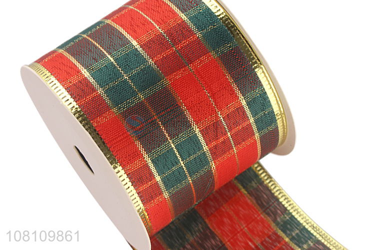 New arrival Christmas tree decoration wired tartan ribbons