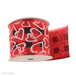 New design heart printed Christmas ribbons wired edge ribbons
