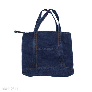 Hot selling retro reusable denim handbag shoulder bag with zipper