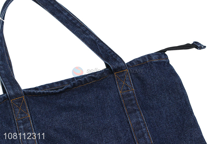 Hot selling retro reusable denim handbag shoulder bag with zipper