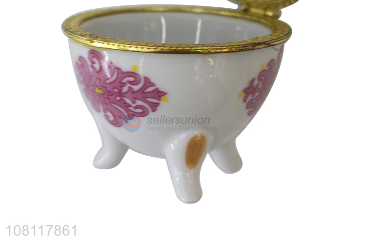 New product egg shaped ceramic ring holder jewelry storage box