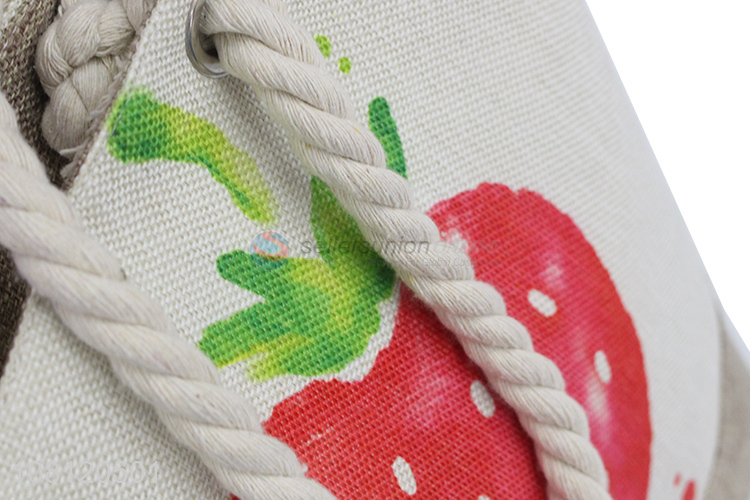 Recent design strawberry printed imitated linen jute handbag beach bag