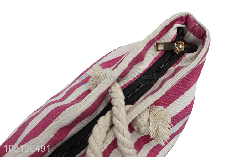 Hot selling stripe printed imitated linen beach tote bag jute handbag